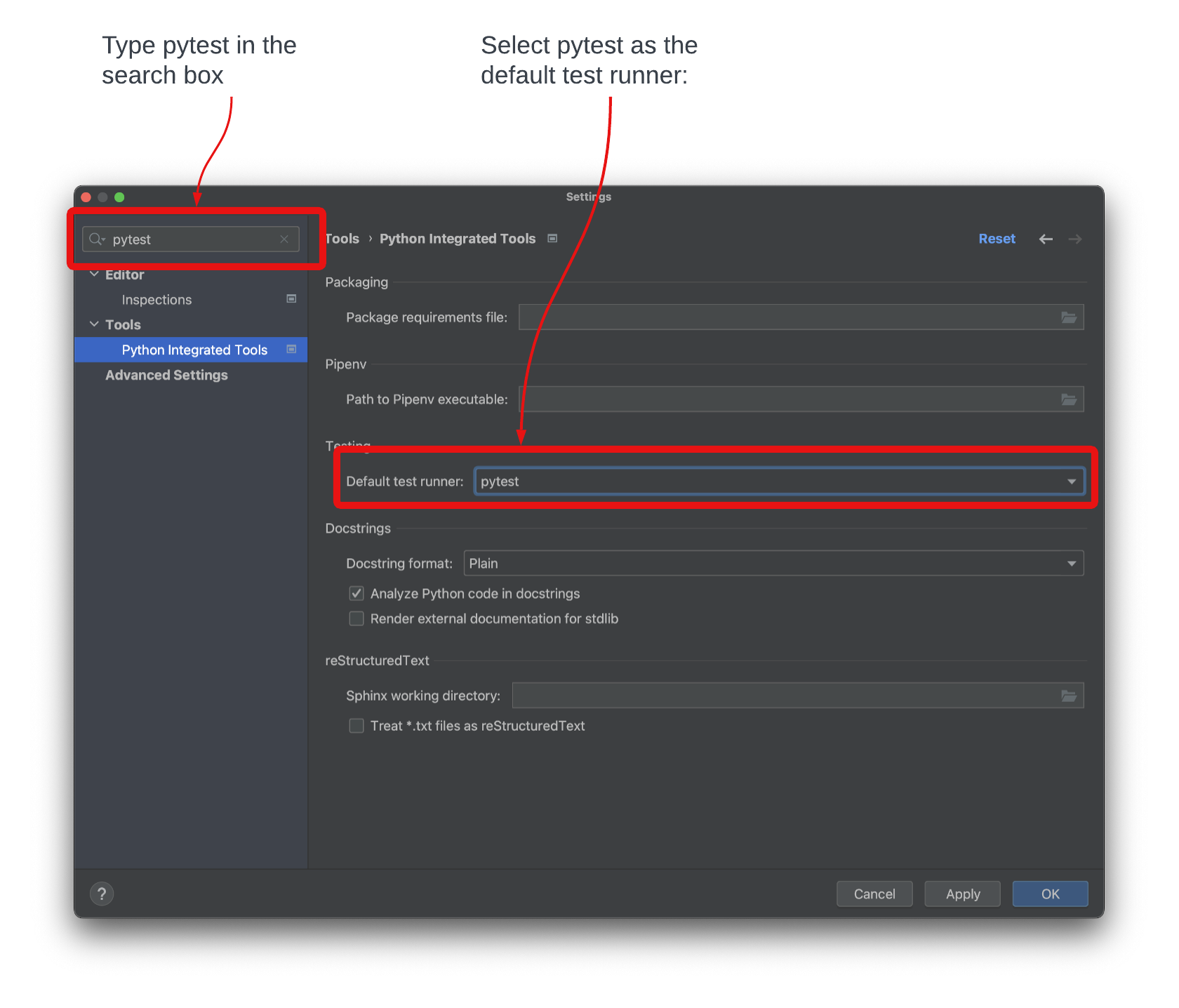 Setting the pytest runner