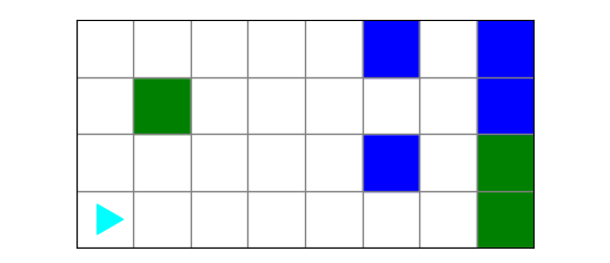 a world with some green and blue squares