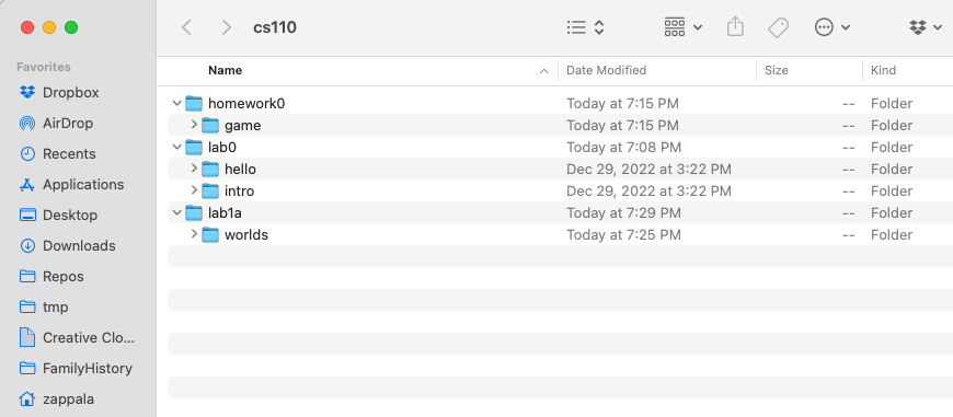 organization of files for lab 1a