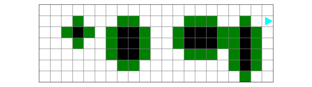 the sides of the black rectangles have green squares